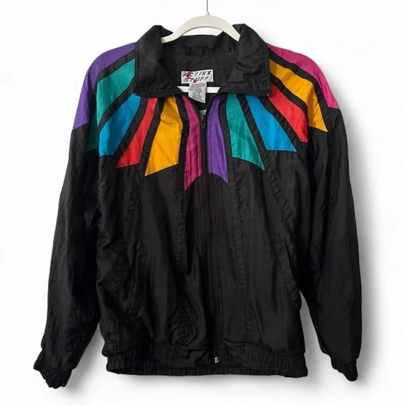 Vintage Active Stuff Black Multicolor Winbreaker - Picture 1 of 5
